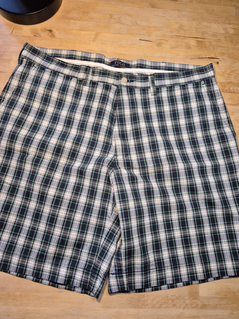 Polo by Ralph Lauren Green, Blue and White Plaid Flat-Front Shorts